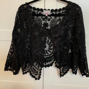 NWOT Baraschi Black Lace Embroidered Jacket, L